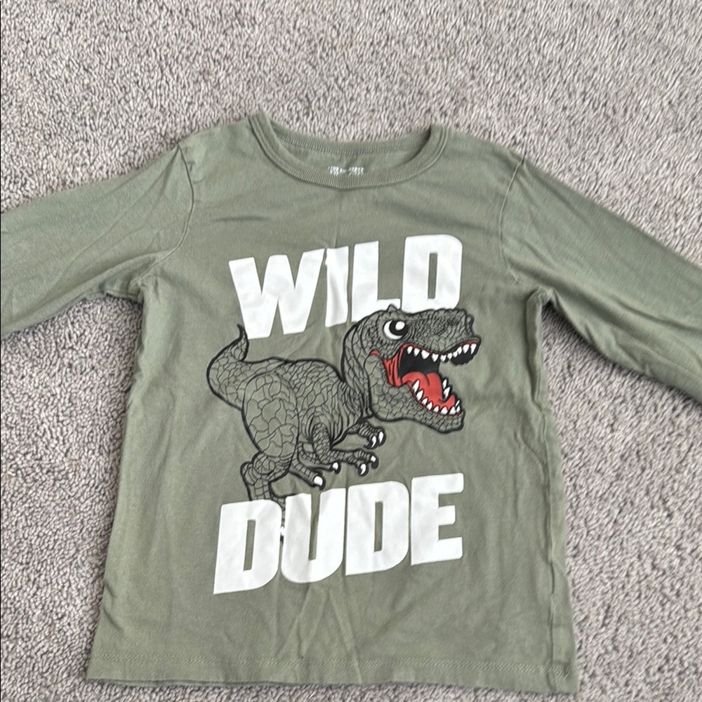 The Children's Place Green Long Sleeve Tee with Dinosaur Graphic